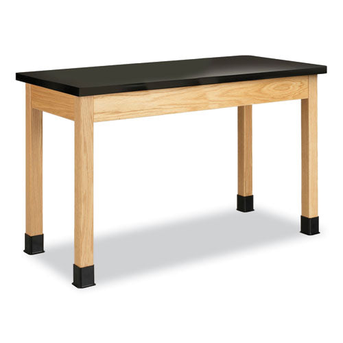 Classroom Science Table, 48w x 21d x 30h, Black ChemGuard High Pressure Laminate (HPL) Top, Oak Base-(DVWP7162BK30N)