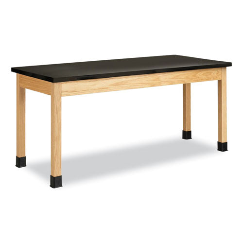 Classroom Science Table, 72w x 30d x 30h, Black ChemGuard High Pressure Laminate (HPL) Top, Oak Base-(DVWP7152BK30N)