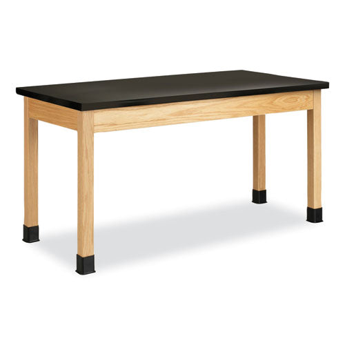 Classroom Science Table, 60w x 30d x 30h, Black Epoxy Resin Top, Oak Base-(DVWP7146K30N)