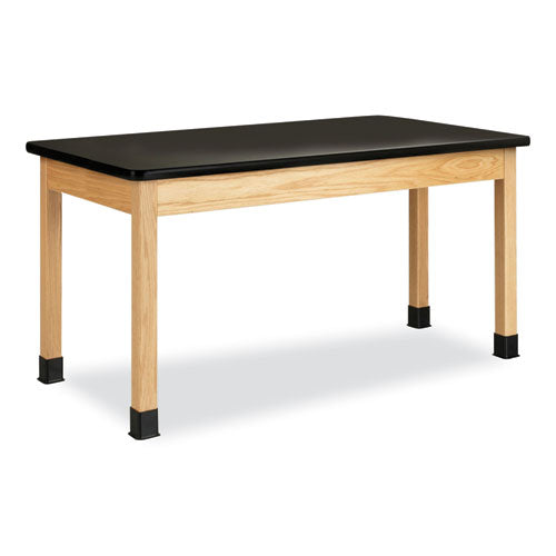 Classroom Science Table, 60w x 30d x 30h, Black High Pressure Laminate (HPL) Top, Oak Base-(DVWP714LBBK30N)