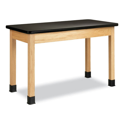 Classroom Science Table, 48w x 24d x 30h, Black High Pressure Laminate (HPL) Top, Clear Northwoods Oak Base-(DVWP710LBBK30N)