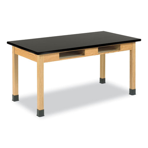 Classroom Book Compartment Science Table, 54w x 24d x 30h, Black High Pressure Laminate (HPL) Top, Oak Base-(DVWC720LBBK30N)