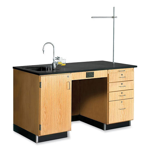 Instructors Desk, 60" x 30" x 36", Oak/Black-(DVW1216K)