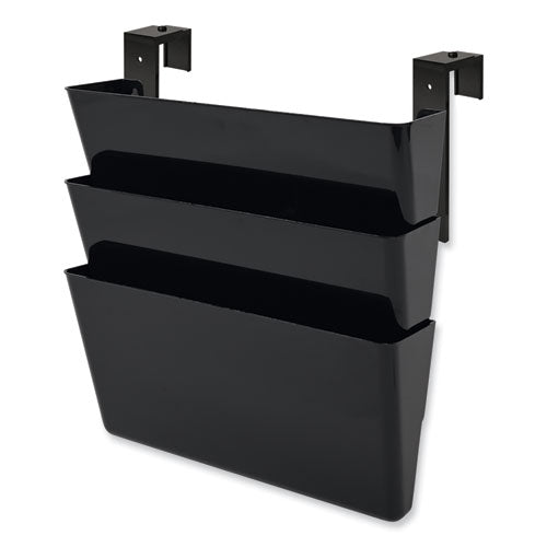 DocuPocket Stackable Three-Pocket Partition Wall File, 3 Sections, Letter Size, 13" x 4", Black-(DEF73504)