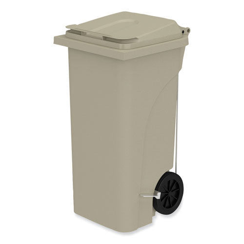 Plastic Step-On Receptacle, 32 gal, Metal, Tan-(SAF9926TN)