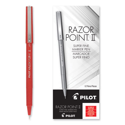 Razor Point Fine Line Porous Point Pen, Stick, Extra-Fine 0.3 mm, Black Ink, Black Barrel, Dozen-(PIL11001)