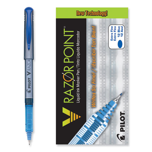 V Razor Point Liquid Ink Porous Point Pen, Stick, Extra-Fine 0.5 mm, Blue Ink, Gray Barrel, Dozen-(PIL11021)