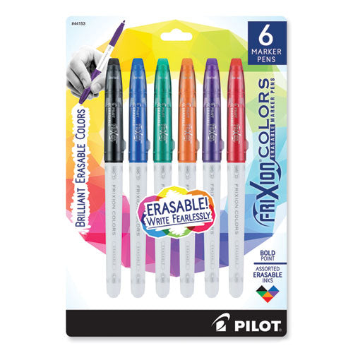 FriXion Colors Erasable Porous Point Pen, Stick, Bold 2.5 mm, Six Assorted Ink Colors, White Barrel, 6/Pack-(PIL44153)