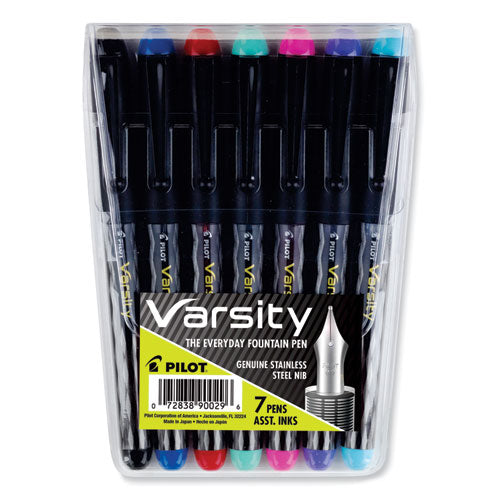 Varsity Fountain Pen, Medium 1 mm, Assorted Ink Colors, Gray Pattern Wrap, 7/Pack-(PIL90029)