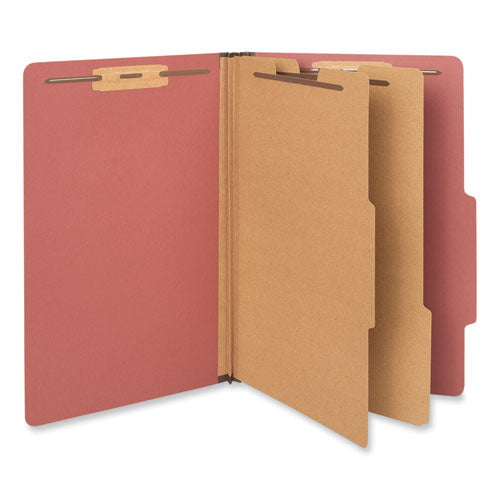 Six-Section Classification Folders, Heavy-Duty Pressboard Cover, 2 Dividers, 6 Fasteners, Legal Size, Brick Red, 20/Box-(UNV10403)