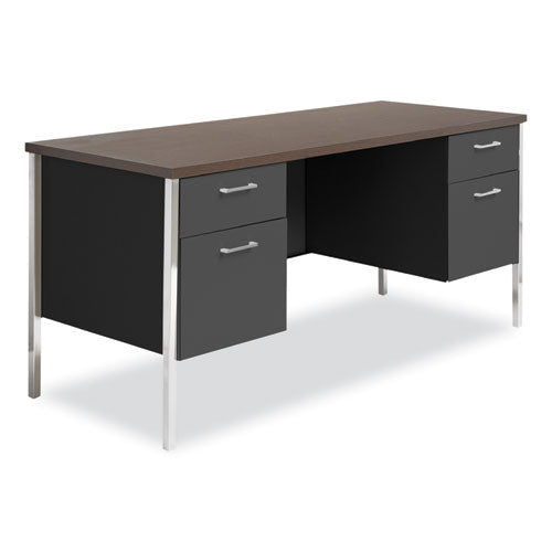 Double Pedestal Steel Credenza, 60w x 24d x 29.5h, Mocha/Black-(ALESD6024BM)