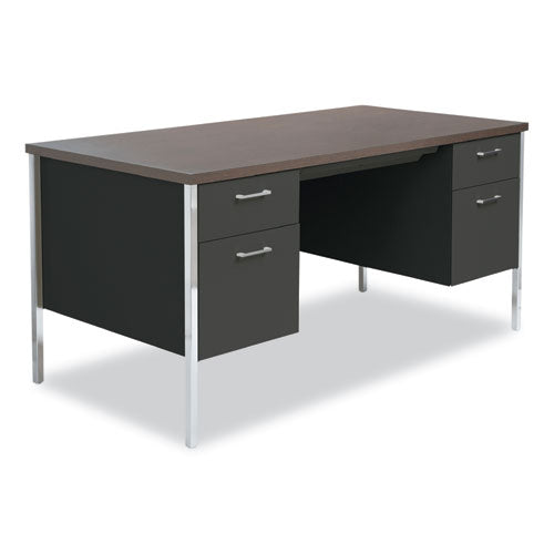 Double Pedestal Steel Desk, 60" x 30" x 29.5", Mocha/Black-(ALESD6030BM)