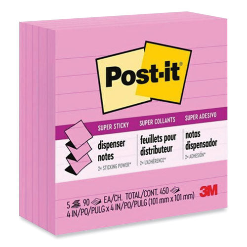 Pop-up Notes Refill, Note Ruled, 4" x 4", Neon Pink, 90 Sheets/Pad, 5 Pads/Pack-(MMMR440NPSS)