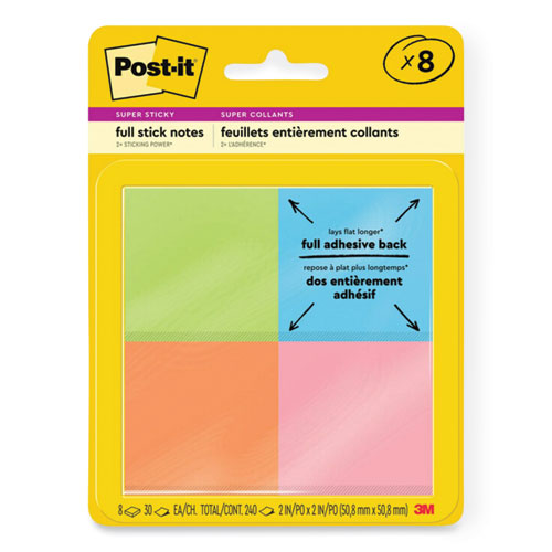 Full Stick Notes, 2" x 2", Energy Boost Collection Colors, 25 Sheets/Pad, 8 Pads/Pack-(MMMF2208SSAU)