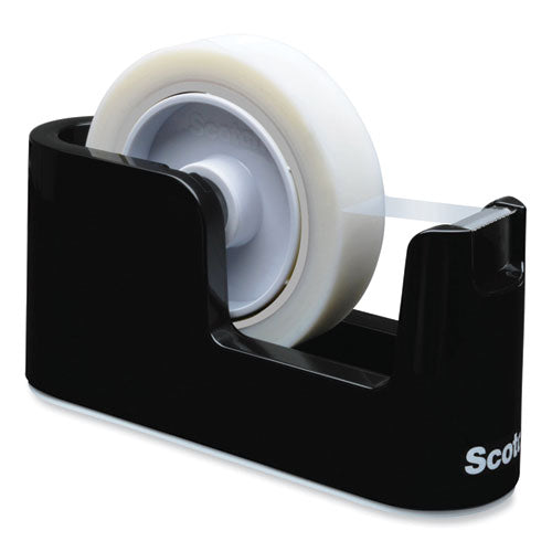 Heavy Duty Weighted Desktop Tape Dispenser with One Roll of Tape, 3" Core, ABS, Black-(MMMC24)