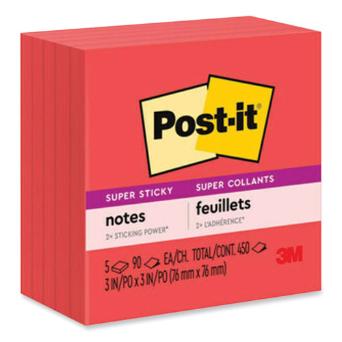 Self-Stick Notes, 3" x 3", Saffron Red, 90 Sheets/Pad, 5 Pads/Pack-(MMM6545SSRR)