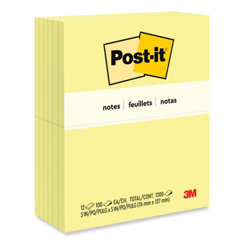 Original Pads in Canary Yellow, 3" x 5", 100 Sheets/Pad, 12 Pads/Pack-(MMM655YW)