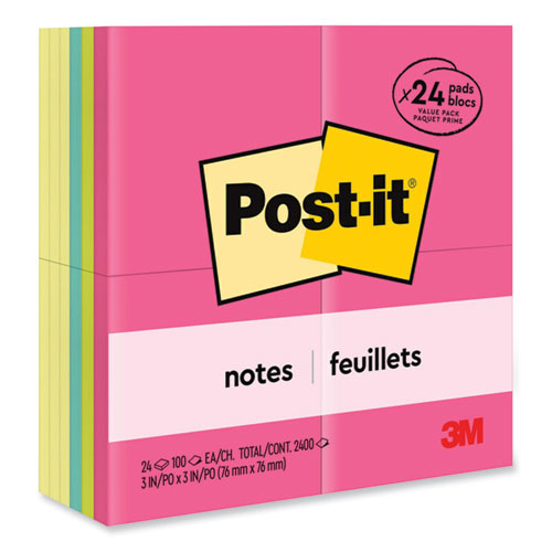 Original Pads Assorted Value Pack, 3" x 3", (12) Canary Yellow, (12) Poptimistic Collection, 100 Sheets/Pad, 24 Pads/Pack-(MMM654CYP24VA)