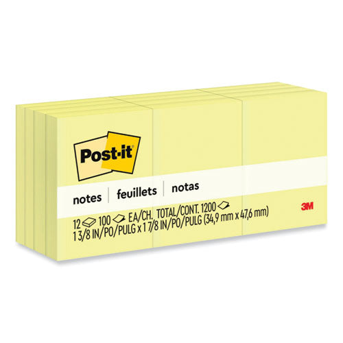 Original Pads in Canary Yellow, 1.38" x 1.88", 100 Sheets/Pad, 12 Pads/Pack-(MMM653YW)