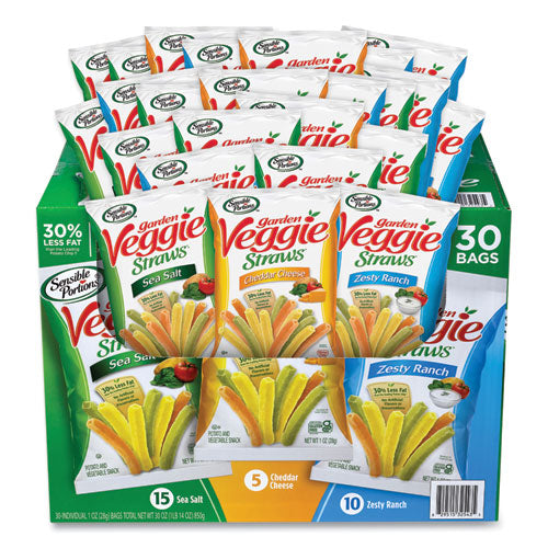 Veggie Straws, Cheddar Cheese/Sea Salt/Zesty Ranch, 1 oz Bag, 30 Bags/Carton, Ships in 1-3 Business Days-(GRR22000413)