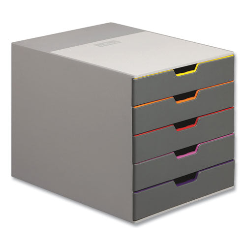 VARICOLOR Stackable Plastic Drawer Box, 5 Drawers, Letter to Folio Size Files, 11.5" x 14" x 11", Gray-(DBL760527)