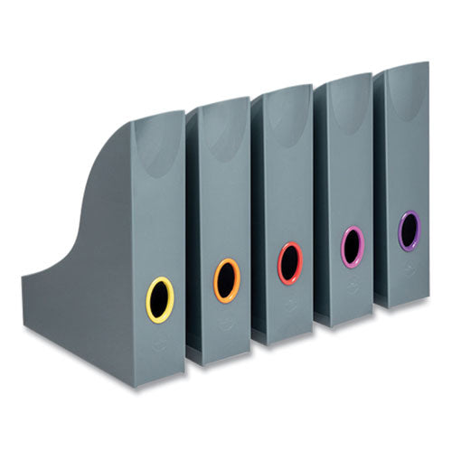 VARICOLOR Plastic Magazine Racks, 2.88w x 9.5d x 12h, Gray/Multicolor, 5/Pack-(DBL770657)