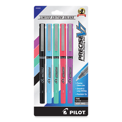 Precise V7 Roller Ball Pen, Stick, Fine 0.7 mm, Limited Edition Assorted Ink and Barrel Colors, 5/Pack-(PIL16991)