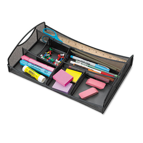 Onyx Mesh Drawer Organizer, Seven Compartments, 13 x 8.75 x 2.75, Steel, Black-(SAF3262BL)