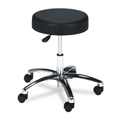 Pneumatic Lab Stool, Backless, Supports Up to 250 lb, 17" to 22" Seat Height, Black Seat, Chrome Base-(SAF3431BL)