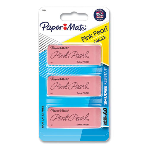 Pink Pearl Eraser, For Pencil Marks, Rectangular Block, Large, Pink, 3/Pack-(PAP70501)