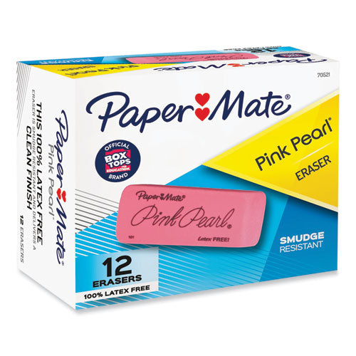 Pink Pearl Eraser, For Pencil Marks, Rectangular Block, Large, Pink, 12/Box-(PAP70521)