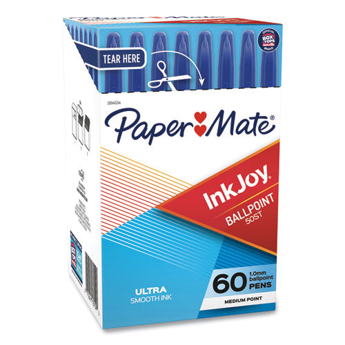 InkJoy 50ST Ballpoint Pen, Stick, Medium 1 mm, Blue Ink, White/Blue Barrel, 60/Pack-(PAP2014534)