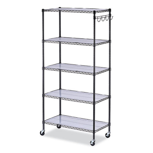 5-Shelf Wire Shelving Kit with Casters and Shelf Liners, 36w x 18d x 72h, Black Anthracite-(ALESW653618BA)