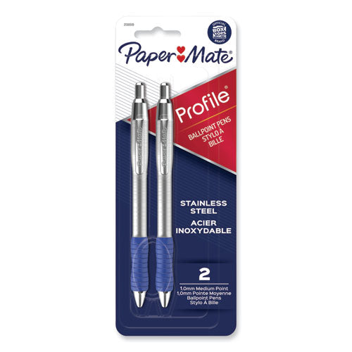 Profile Ballpoint Pen, Retractable, Medium 1 mm, Blue Ink, Blue/Silver Barrel, 2/Pack-(PAP2130519)