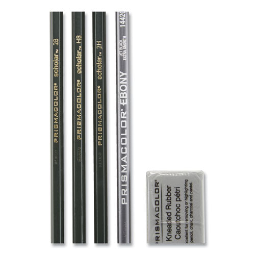 Scholar Graphite Pencil Set, 2 mm, Assorted Lead Hardness Ratings, Black Lead, Dark Green Barrel, 4/Set-(SAN2502)