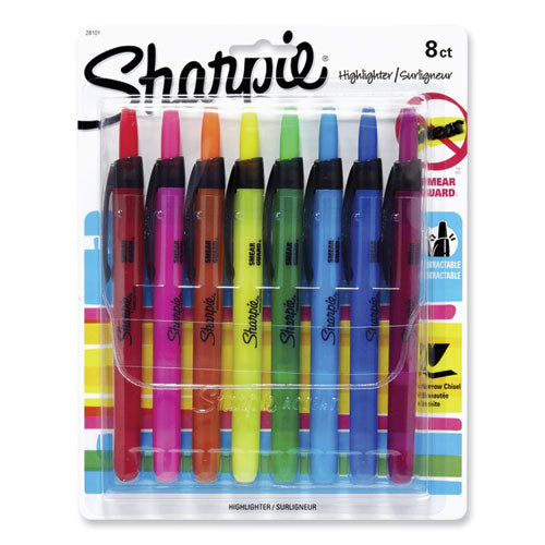 Retractable Highlighters with Storage Pouch, Assorted Ink Colors, Chisel Tip, Assorted Barrel Colors, 8/Set-(SAN28101)