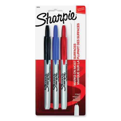 Retractable Permanent Marker, Fine Bullet Tip, Assorted Colors, 3/Set-(SAN32726PP)