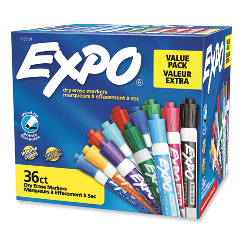 Low Odor Dry Erase Vibrant Color Markers, Broad Chisel Tip, Assorted Colors, 36/Pack-(SAN2135174)