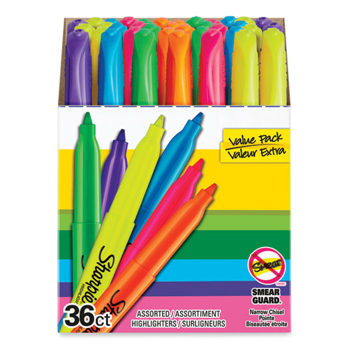 Pocket Style Highlighters, Assorted Ink Colors, Chisel Tip, Assorted Barrel Colors, 36/Pack-(SAN2133497)