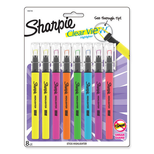 Clearview Pen-Style Highlighter, Assorted Ink Colors, Chisel Tip, Assorted Barrel Colors, 8/Pack-(SAN1966798)