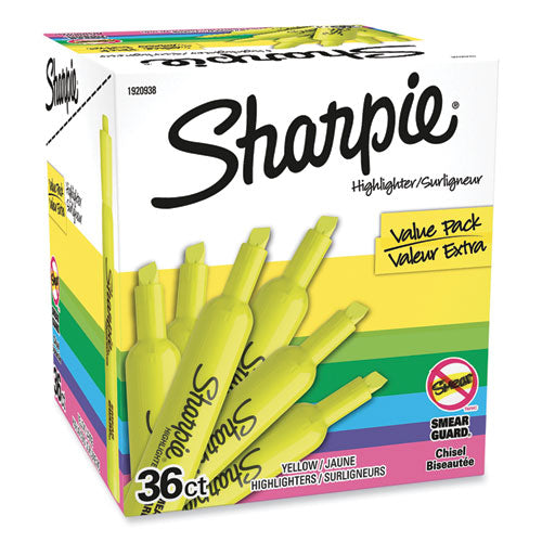 Tank Style Highlighter Value Pack, Fluorescent Yellow Ink, Chisel Tip, Yellow Barrel, 36/Box-(SAN1920938)