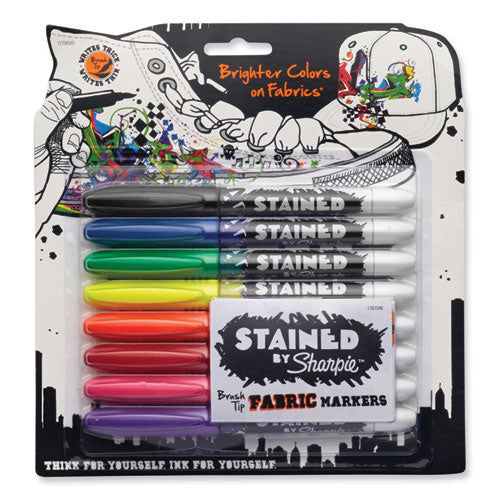 Stained Fabric Markers, Medium Brush Tip, Assorted Colors, 8/Pack-(SAN1779005)