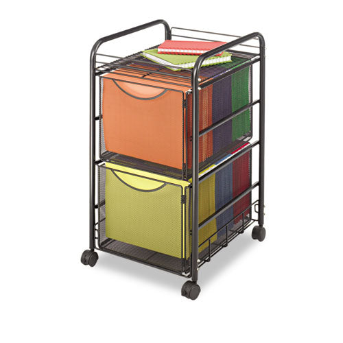 Onyx Mesh Mobile Double File, Metal, 1 Shelf, 2 Drawers, 15.75" x 17" x 27", Black-(SAF5212BL)