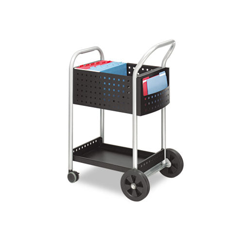 Scoot Dual-Purpose Mail and Filing Cart, Metal, 1 Shelf, 2 Bins, 22" x 27" x 40.5", Black/Silver-(SAF5238BL)