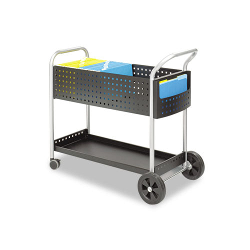 Scoot Dual-Purpose Mail and Filing Cart, Metal, 1 Shelf, 2 Bins, 22.5" x 39.5" x 40.75", Black/Silver-(SAF5239BL)