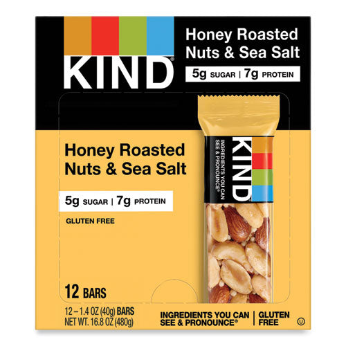 Nuts and Spices Bar, Honey Roasted Nuts/Sea Salt, 1.4 oz Bar, 12/Box-(KND19990)