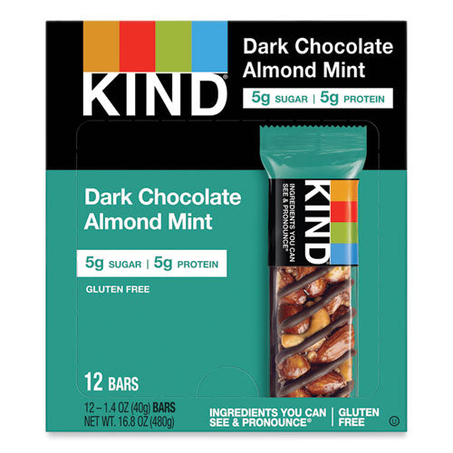 Nuts and Spices Bar, Dark Chocolate Almond Mint, 1.4 oz Bar, 12/Box-(KND19988)