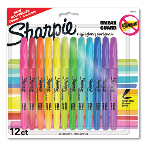 Pocket Style Highlighters, Assorted Ink Colors, Chisel Tip, Assorted Barrel Colors, 12/Pack-(SAN2157490)