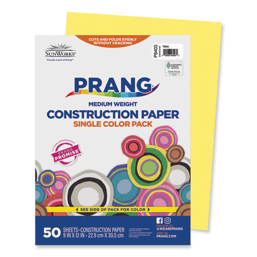 SunWorks Construction Paper, 50 lb Text Weight, 9 x 12, Yellow, 50/Pack-(PAC8403)