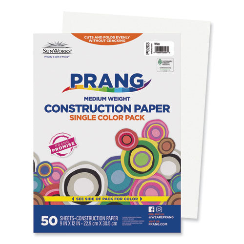 SunWorks Construction Paper, 50 lb Text Weight, 9 x 12, White, 50/Pack-(PAC9203)